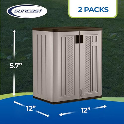 Suncast 2 Pack 9 Cu. Ft. Base Storage Cabinet, Resin Garage Organizer, Platinum Metallic/Slate