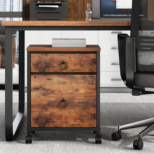 HOOBRO File Cabinet, 2-Drawer Vertical Mobile Office Cabinet, Rolling Printer Stand, for A4/Letter Size Files, Nonwovens Drawer, for Home Office, Rustic Brown BF21WJ01 - color: Rustic Brown