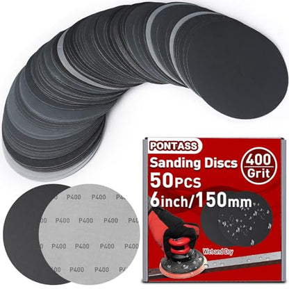 6 Inch 50PCS Wet Dry Hook and Loop Sanding Discs,No Hole,400 Grit - style: 400 Grit