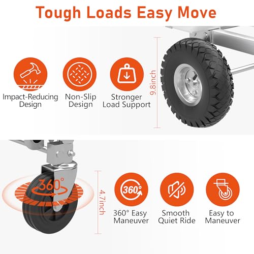 800 LBS Dolly Cart with Wheels, 2 in 1 Folding Hand Truck, Stainless Steel Heavy Duty Industrial Convertible Hand Cart, Utility Collapsible Hand Truck Dolly for Warehouse, Home, Office, Etc - color: Silver-1