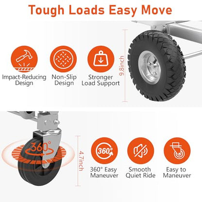 800 LBS Dolly Cart with Wheels, 2 in 1 Folding Hand Truck, Stainless Steel Heavy Duty Industrial Convertible Hand Cart, Utility Collapsible Hand Truck Dolly for Warehouse, Home, Office, Etc - color: Silver-1