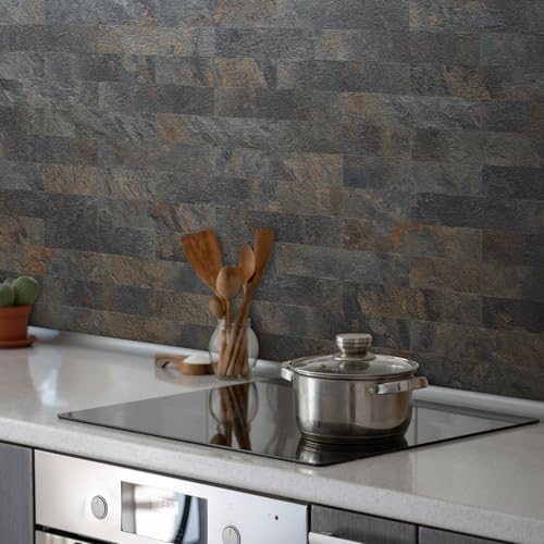 AULIGET 40-Piece Rust Slate Peel and Stick Backsplash Wall Tiles, 3" x 12" PVC Faux Stone Stick on Tiles for Backsplash Kitchen, Bathroom, Laundry Room, Camper, Fireplace - color: Rust Slate, size: 40 Pieces, 3"x12"x0.12"