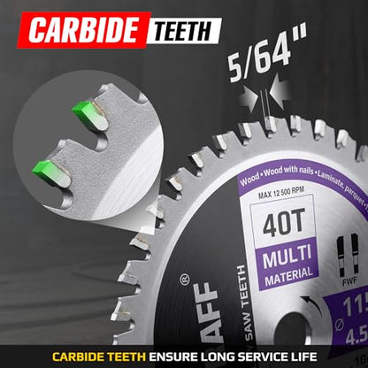 GRAFF 4-1/2 Inch Circular Saw Blade with 3/8 Inch Arbor - 40-Teeth Grinder Saw Blade for Aluminium, Metal, Wood, Plywood, Drywall, Plastic - Wood Cutting Blade for Angle Grinder - size: Ø 4 ½ Inch - 40T Multi 3/8 Inch Arbor, style: Multi Cutting Blade
