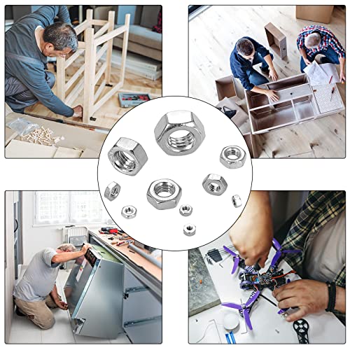 380Pcs Metric Hex Nuts Assortment Kit, for Screw Bolt (M1/M1.2/M1.4/M1.6/M2/M2.5/M3/M4/M5/M6), 18-8 Stainless Steel Hex Hexagonal Nuts, External Hex Nut Set - size: Metric Kit: M1 to M6