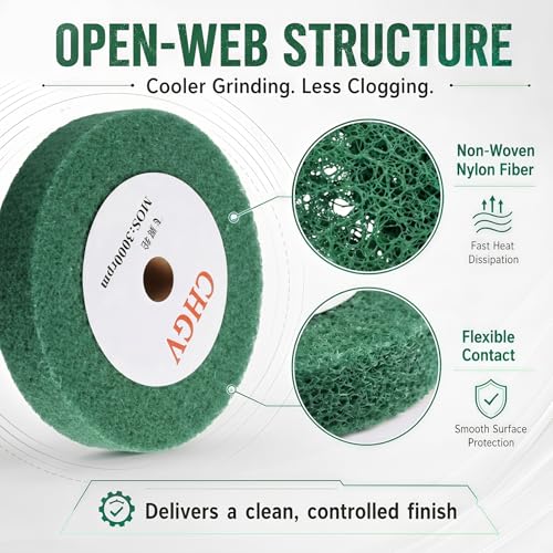 150mm x 50mm Non-Woven Nylon Polishing Burnishing Wheel, 240 Grit Wire Drawing Abrasive Flap Wheels 6" x 2" Polishing Flap Wheel for Stainless Steel Aluminum Copper Wood Metal(Green) - style: Green 6" x 2"