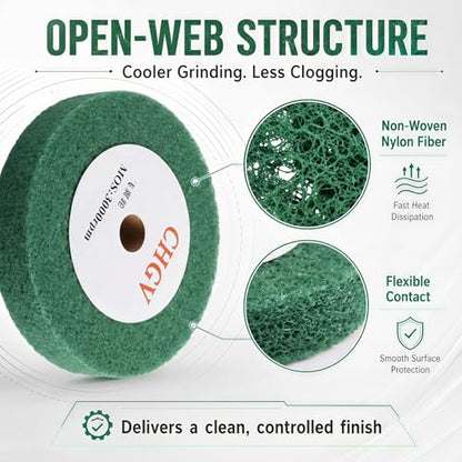 200mm x 25mm Non-Woven Nylon Polishing Burnishing Wheel, 240 Grit Wire Drawing Abrasive Flap Wheels 8" x 1" Polishing Flap Wheel for Stainless Steel Aluminum Copper Wood Metal(Green) - style: Green 8" x 1"