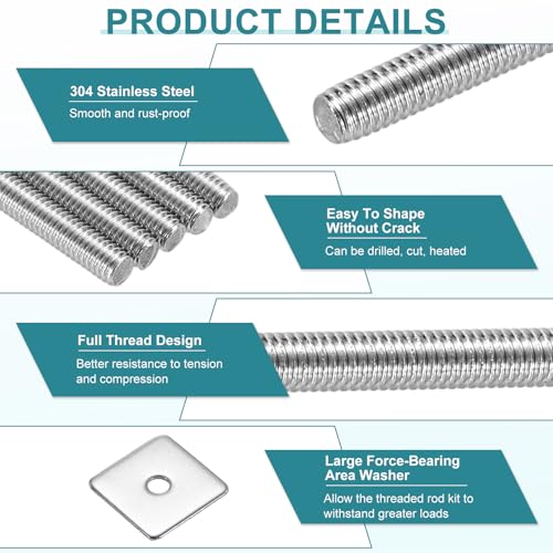 uxcell 10Pcs Fully Threaded Rod, M3 x 16mm 304 Stainless Steel Fully Threaded Studs with Nuts and Washers for Clamps, Hangers and U-Bolts, Silver - size: M3 x 16mm