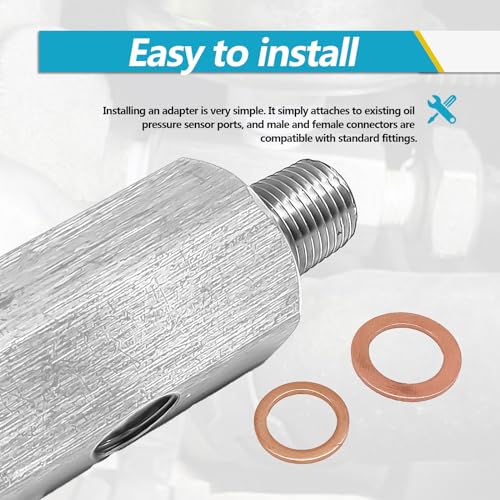 Stainless Steel Oil Pressure Sensor Adapter, With 1/8 NPT tee Oil Pressure Gauge Fitting Turbo Supply Feed line Connector for Turbo Supply Feed Line/Oil Pressure Gauge