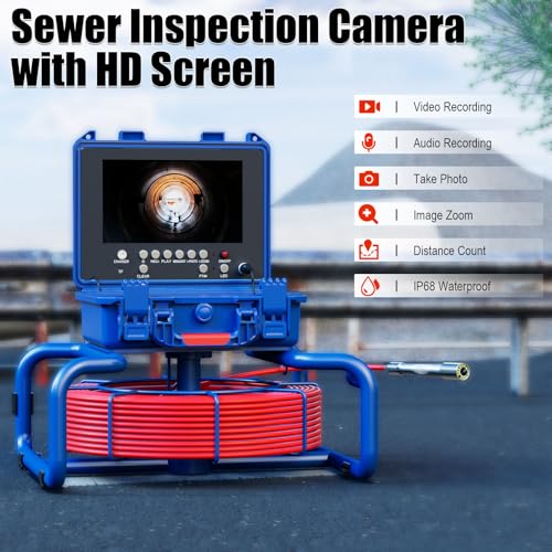 Sewer Camera with Light 165ft/Distance Counter Professional Pipe Inspection Camera 1080P Screen 7mm Thicker Cable - size: 50M