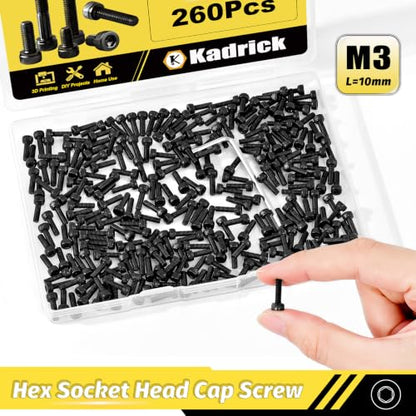 KADRICK 260PCS M3 x 10mm Hex Socket Head Cap Screws, M3-0.5 Fully Threaded - size: M3x10MM 260PCS