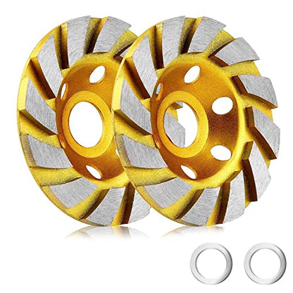2 Pieces 4 Inch Concrete Stone Ceramic Turbo Diamond Grinding Cup Wheel,12 Segs Heavy Duty Angle Grinder Wheels for Angle Grinder (Yellow) - style: 2 Pieces