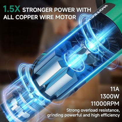 Hoteche 5-Inch Angle Grinder 11-Amp Heavy Duty Variable Speed Power Grinder Corded Electric Grinding & Cutting Tool for Metal, Quick-Change Disc Compatible(Tool Only) - size: 5-Inch 11-Amp