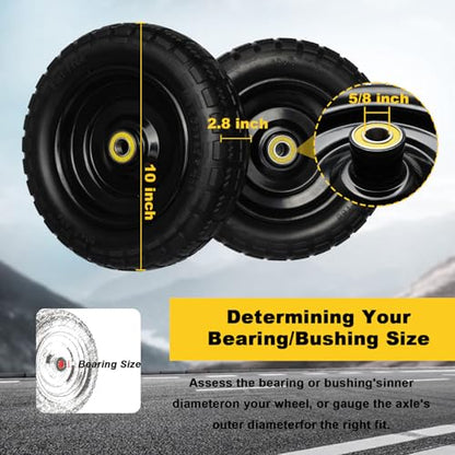 10 Inch Solid Rubber Tires, 4.10/3.50-4 Tire and Flat Free with 5/8" Bearings, 2.17" Offset Hub for GOR Garden Carts, Garden Wagon Carts, Trolleys, Hand Trucks and Utility Cart(2 Pack) - size: 10 INCH - 2 Pack