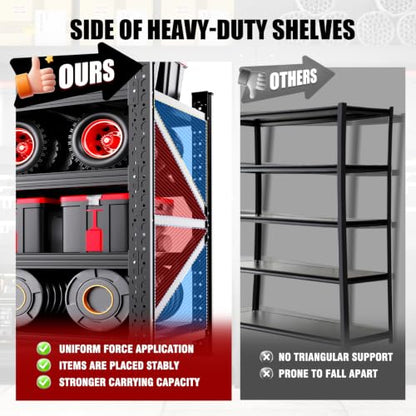 5000LBS Heavy Duty Storage Shelves, 59"W Adjustable Garage Shelving Unit, Rust Proof Large Metal Storage Rack, 20"Dx59"Wx54.3"H Industrial Shelving for Warehouse, Basement, Shop, Supermarket