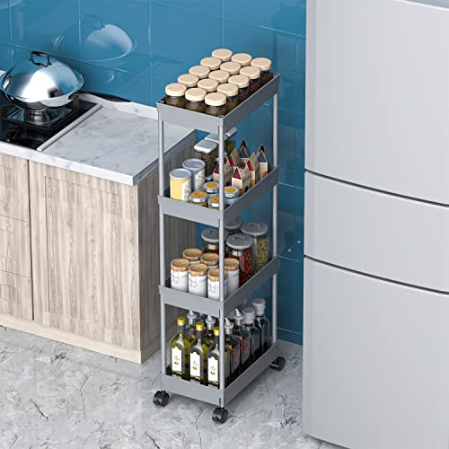 Sooyee 4 Tier Wide Storage Cart, Rolling Utility Cart Grey - color: Gray, size: Wide 4 Tier