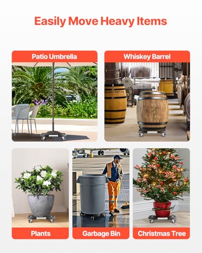 VEVOR Trash Can Dolly with 4 Lockable Wheels, 440lbs Weight Capacity, Round Trash Can Roller Base, 15-22.8 in Adjustable, Heavy Duty Drum Dolly Plant Caddy, Multi-Functional Rolling Dolly Cart, Black - color: Black, size: 1 PACK