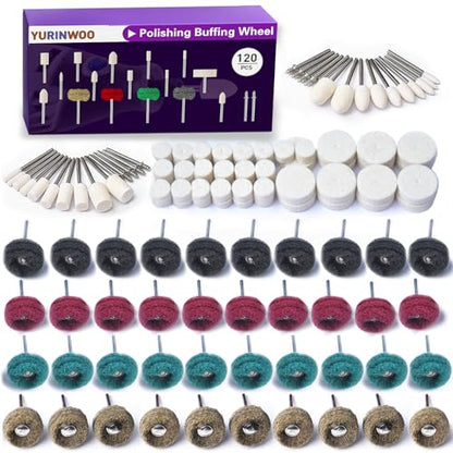 120 PCS Polishing Kit for Dremel, Abrasive Buffing Wheels for Rotary Tool Accessories with 1/8 Inch Shank, Polishing Bits for Metal Wood Watch Jewelry Brass - style: Polishing Kit