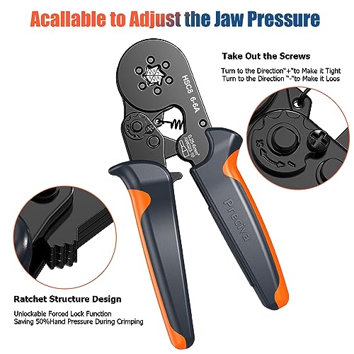 Preciva Ferrule Crimping Tool Kit with 1900PCS Wire Connectors, Hexagonal AWG23-10 Sawtooth Self-Adjustable Ratchet Wire Terminals Crimper Kit