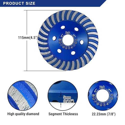 NBB Diamond Surface Grinding Wheel Diamond Cup Grinding Disc Turbo Cutter 4.5" with 7/8" bore Grinding High Efficiency Durability Dry or Wet Grinding on Granite Marble Ceramic Tile Concrete Cement - style: Turbo 115mm