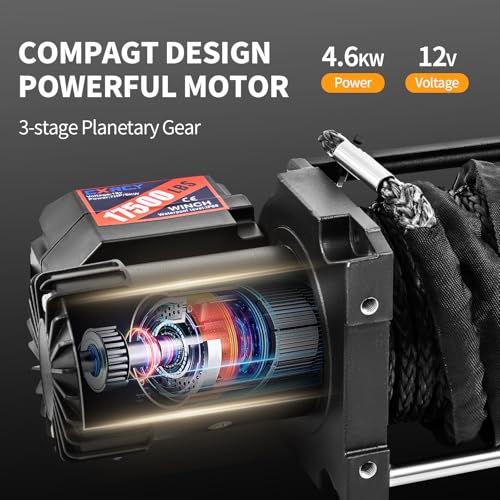 CXRCY 12V Electric Winch, 17500LB, Synthetic Rope - style: 17500LBS for truck SUV