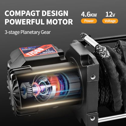 CXRCY 12V Electric Winch, 17500LB, Synthetic Rope - style: 17500LBS for truck SUV