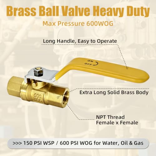 4 Pack 1/4" Brass Ball Valves, NPT Female x Female Full Port Shut Off Valve, Heavy Duty Threaded Control NPT Ball Valve 1/4inch, 600 WOG for Water, Air Compressor, Oil & Gas Systems - size: 1/4 Inch