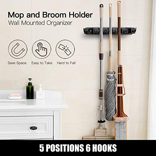 IMILLET 2 Pack Mop and Broom Holder, Wall Mount Organizer Storage Tool Rack - color: 2 Pack