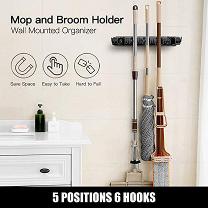 IMILLET 2 Pack Mop and Broom Holder, Wall Mount Organizer Storage Tool Rack - color: 2 Pack