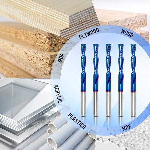 HQMaster Downcut Bit 1/8" Shank Down Cut Spiral CNC Router Bits End Mill Tungsten Carbide Milling Cutter Set 5 Pack (1/8" Cutting Diameter) - size: 1/8 in
