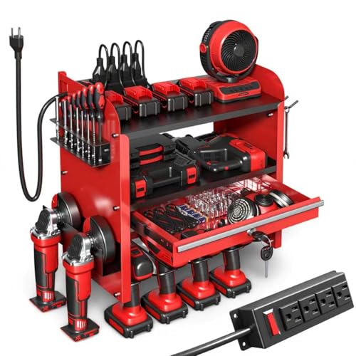 KSVO Power Tool Organizer Wall Mount with Drill Rack & Locking Drawers
