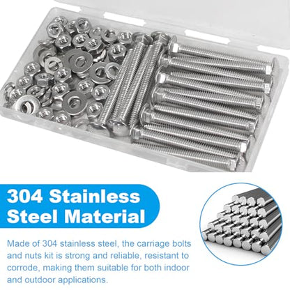 16 Sets 1/4-20 x 2-1/2" Carriage Bolts Screws, 304 Stainless Steel - size: 1/4-20 x 2-1/2"