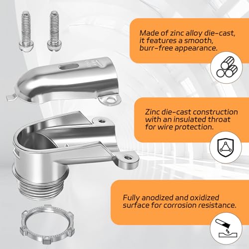 6 PCS 90° Squeeze Connectors AC/MC/Flex 3/8 90 Degree Elbow Cable Connector, Flexible Metal Conduit Fitting 3/8 Inch, Zinc Die Cast, UL Certification - size: 3/8in