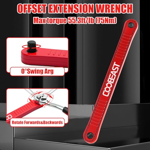 3/8" Offset Extension Wrench Impact Ready Socket Wrench Extender Tool（Red） - color: Red, size: 13.4 inch