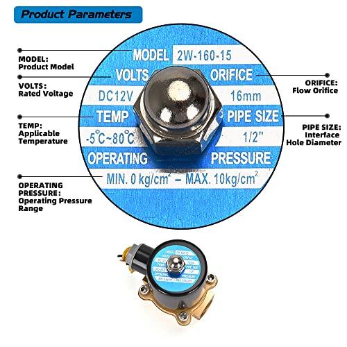 Brass Electric Solenoid Valve 12V 1/2"（inch） Pneumatic Air Valve Normally Colsed for Water Air Gas Fuel Oil - size: 1/2"-12V