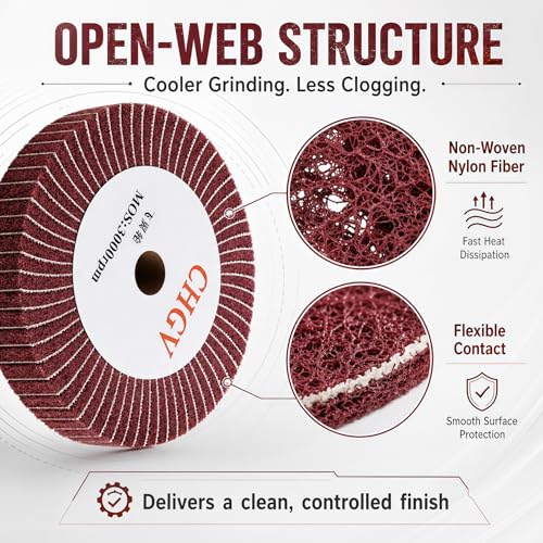 150mm x 25mm Non-Woven Nylon Polishing Burnishing Wheel, 320 Grit Wire Drawing Abrasive Flap Wheels 6" x 1" Polishing Flap Wheel for Stainless Steel Aluminum Copper Wood Metal(Red) - style: Red 6" x 1"