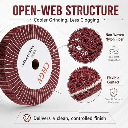 150mm x 25mm Non-Woven Nylon Polishing Burnishing Wheel, 320 Grit Wire Drawing Abrasive Flap Wheels 6" x 1" Polishing Flap Wheel for Stainless Steel Aluminum Copper Wood Metal(Red) - style: Red 6" x 1"