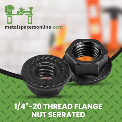 1/4"-20 Black Zinc Finish Serrated Flange Nuts 25 Pack