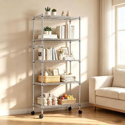 5-Tier Steel Wire Storage Shelving Unit - size: 30"D x 14"W x 62"H - Chrome