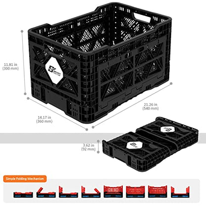 Bigant Heavy Duty Collapsible & Stackable Plastic Milk Crate-Medium Size, Black, Stackable Open Front Organizer, Set of 1, Snap Lock Foldable Industrial Garage Storage Bin Container Utility Basket