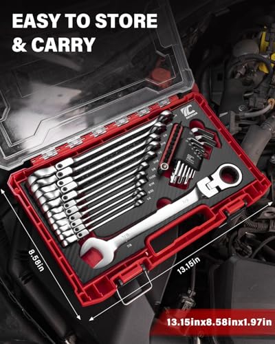 ROTATION 32pc SAE 12 point Flex-Head Ratcheting Wrench Set, 1/4" to 7/8" - size: SAE