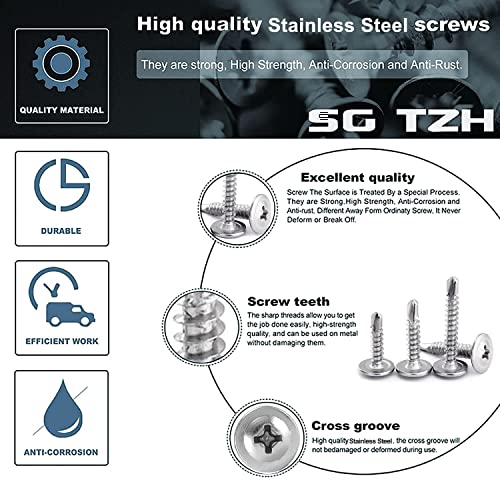 #8 x 1 Sheet Metal Screws 500PCS 410 Stainless Steel Truss Head Fast Self Tapping Screws by SG TZH - color: Silver, size: #8 x 1"