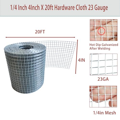 Galvanized Hardware Cloth 1/4 Inch Mesh 4in X 20ft 23 Gauge Hot-dip Galvanized After Welding, Hot Dipped Zinc Coating Welded Cage Wire Mesh Roll, Handicraft Making Wire Mesh