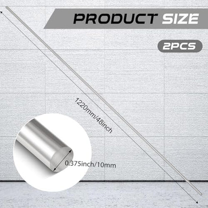 2 Pcs 304 Stainless Steel Rod 3/8''(10 mm) Diameter 48'' (1220 mm) Length - size: 48'' (1220 mm)
