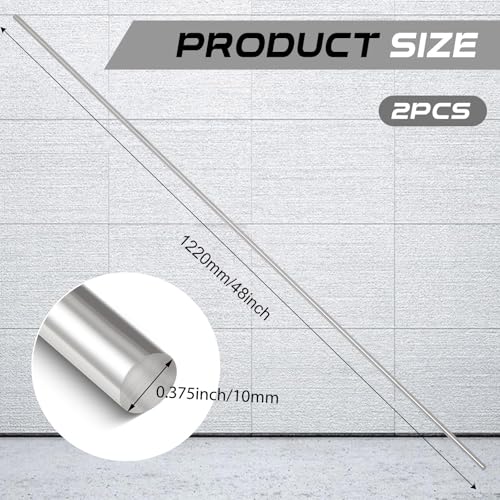 2 Pcs 304 Stainless Steel Rod 3/8''(10 mm) Diameter 48'' (1220 mm) Length - size: 48'' (1220 mm)