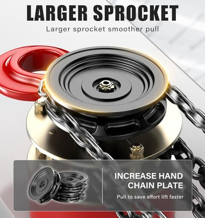 1 Ton Chain Hoist, 2200 lbs Capacity Manual Chain Block with 10 FT Lift, G80 Steel Chain, Dual Brake System & Safety Hooks, Compact Low Headroom Hoist for Garage, Warehouse,Construction Sites - color: Red, size: 1Ton 10FT