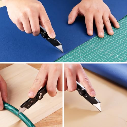 WORKPRO EDC Folding Utility Knife, Mini Box Cutter with Quick Open Axis Lock, Quick Change Blade Razor Knife, Foldable Small Pocket Knife with Belt Clip - color: Black