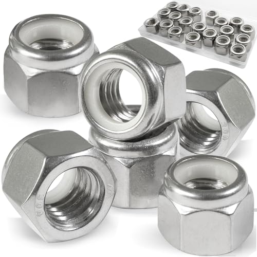 1/2-13 Lock Nut, 20Pcs Stainless Steel Nylock Insert Locking Nut - size: 1/2"-13, 20 Pack