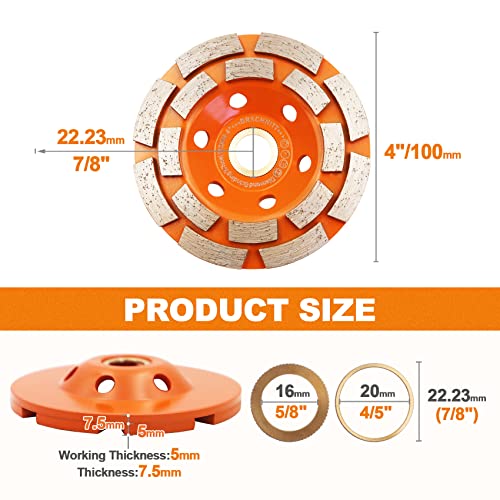 Concrete Diamond Grinding Cup Wheel,BRSCHNITT 4 inch Angle Grinder Diamond Double Row Cutting Wheel for Grinding/Polishing/Cleaning Surface Grinding Granite, Concrete,Stone,Cement,Marble,Rock (100mm) - size: 4"(100mm)