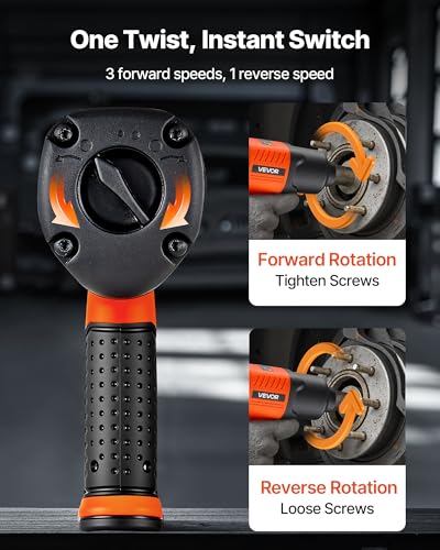 VEVOR Air Impact Wrench, 1/2" Drive Pneumatic Impact Wrench Up to 1100 ft-lbs Reverse Torque, 7500RPM 4-Speed Adjustable & Lightweight Pneumatic Gun for Auto Repairs and Maintenance - size: 7.9 × 5.9 × 2.8 in, style: 1/2" 1100 ft-lbs
