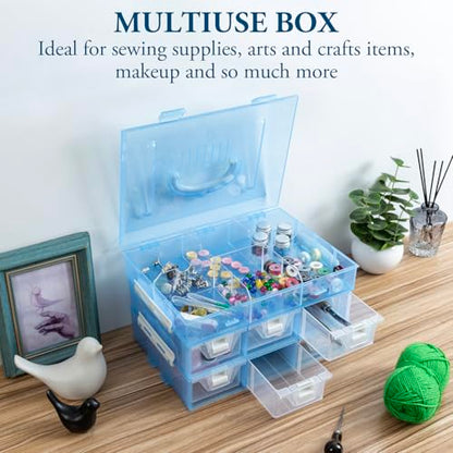 MyGift Sky Blue Craft Storage Organizer Case, 24 Compartments & 6 Drawers - color: Aqua Blue